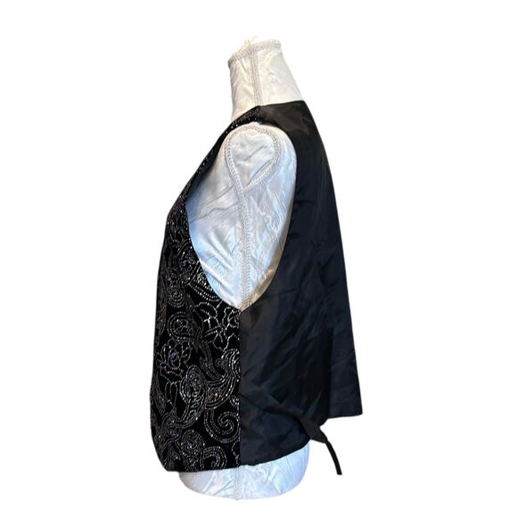 Vintage Black Bedazzled Velvet Vest Womens Sz 12 Open Front Witchy Whimsigoth - Picture 8 of 16